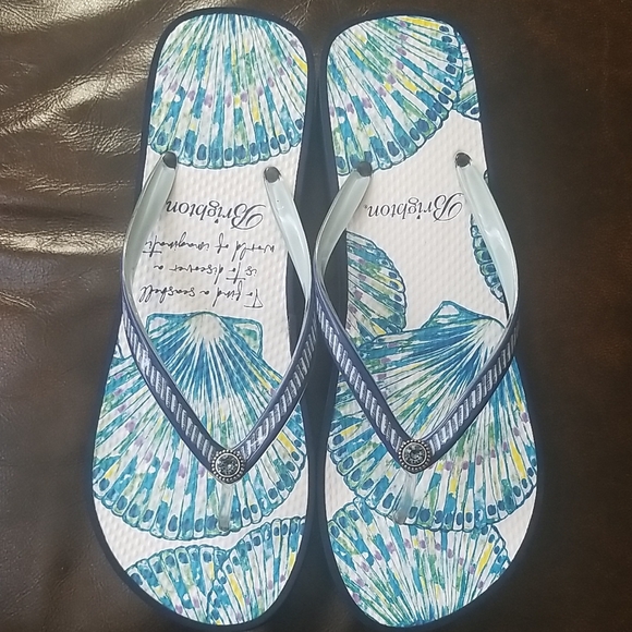 Brighton Calypso Sea Shell Surf Wedge Blue Flip Flops - Picture 1 of 16